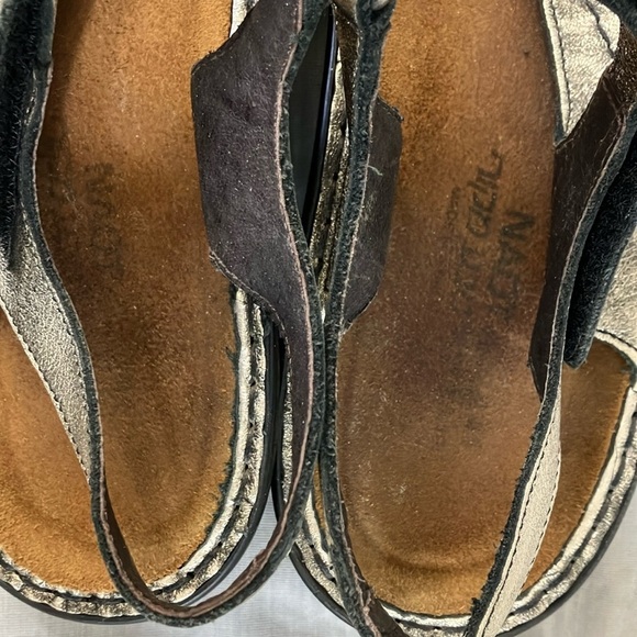 Naot size 41 sparkly bronze Sandals Velcro Ankle /toe Straps & Wedge sole - Picture 11 of 16